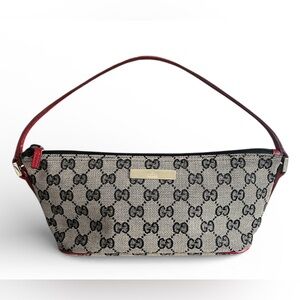 Gucci GG Canvas Boat Bag / Vintage / Pochette / Red leather